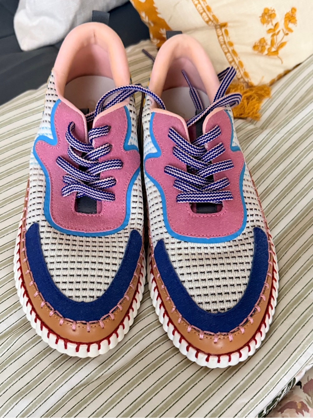 Women’s Athletic Sneakers in Pink, Blue and Tan